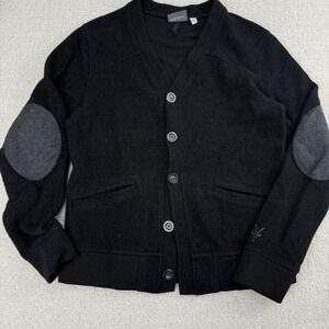 Ibex Merino Wool Cardigan Womens S Black Elbow Patches Button Front $245